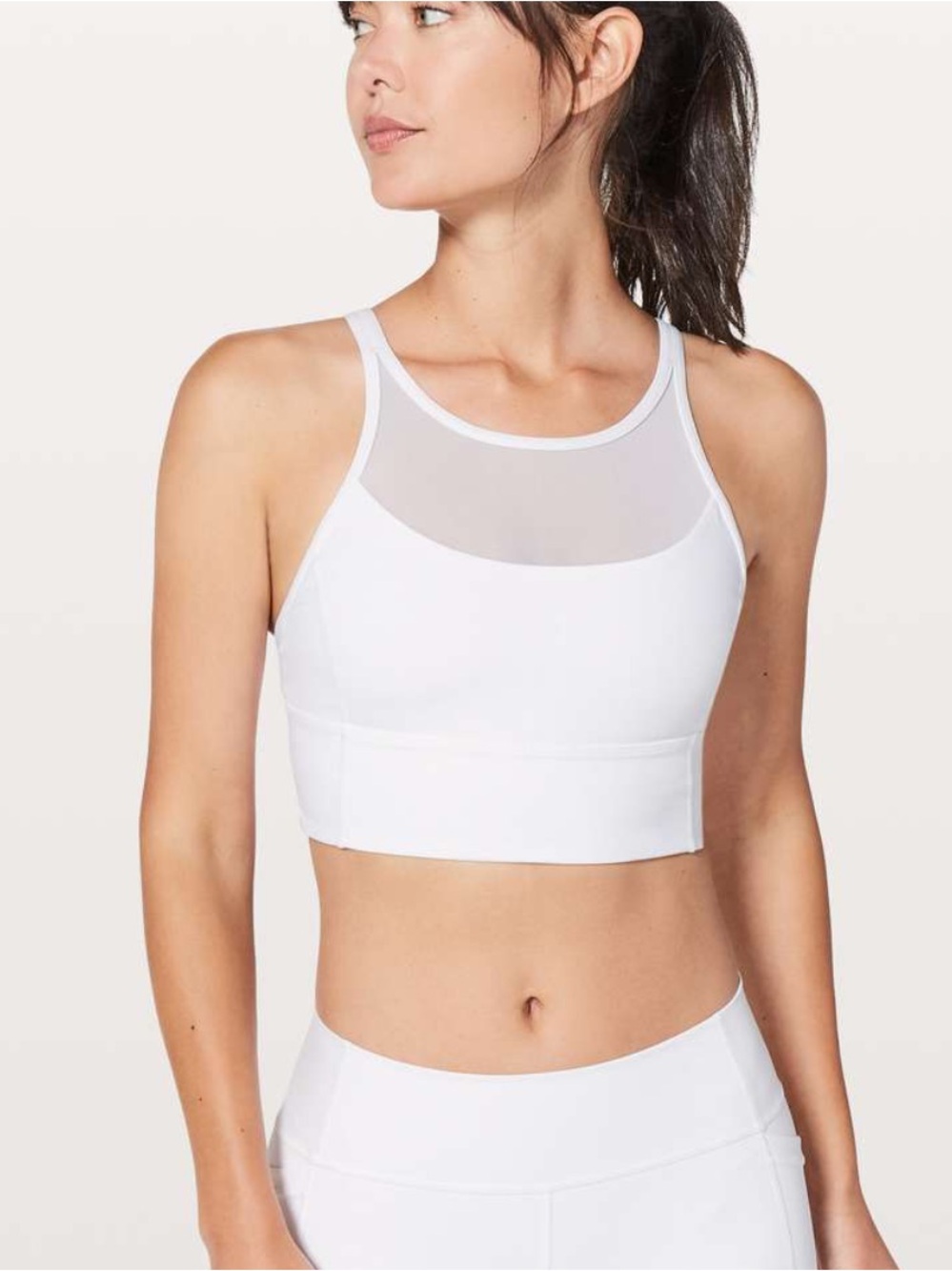 Lululemon Clip in White High-Neck Mesh Sports Bra